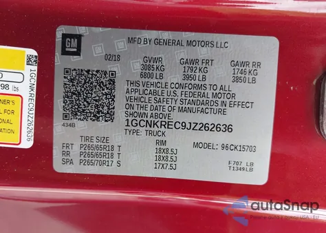 2018 Chevrolet Silverado 1500 2Lt from USA, damaged, VIN 1GCNKREC9JZ262636